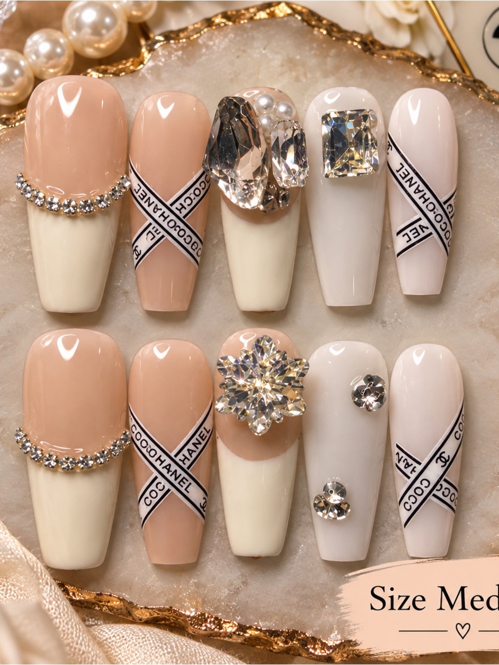 🤍 Elegant Crystal Glam Press-On Nails ✨